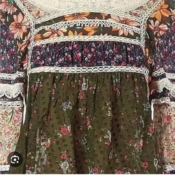 Farm rio Purple and Cream Tiered Ruffled Blouse with Bib Collar M - Picture 3 of 5